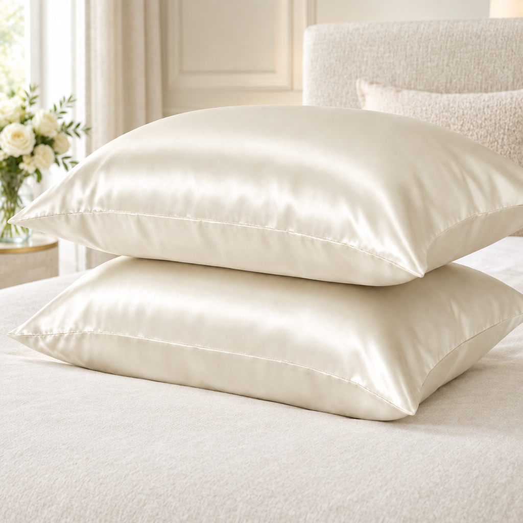 Ivory satin pillowcases, luxury ivory setting